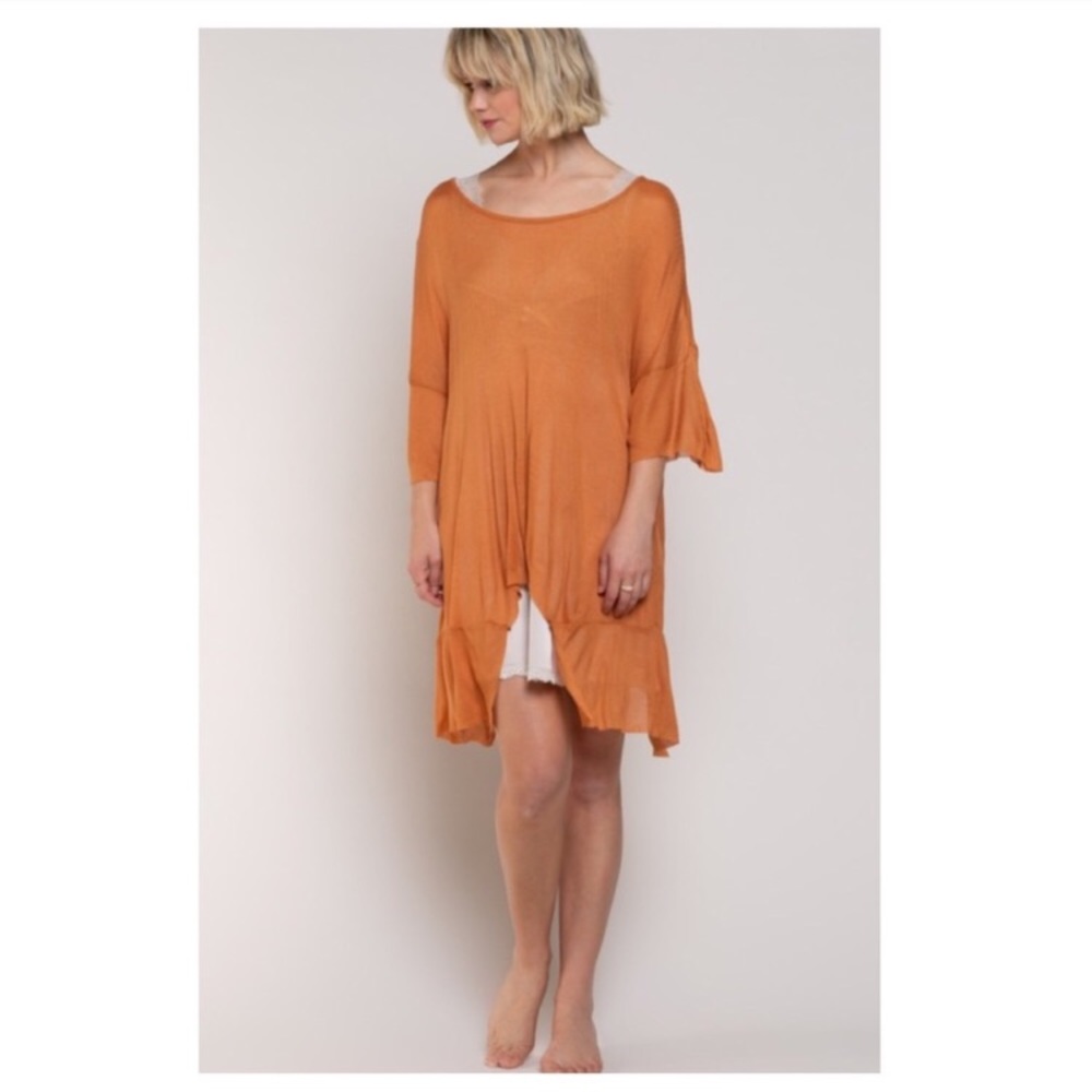 New POL Burnt Orange Wool Blend Semi Sheer Oversized Lightweight Tunic Top